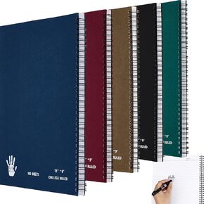 Henoyso 5 Pieces Jumbo Left Handed Notebook 100 Sheets/200Pages Left Handed Notebook 11 x 9 Inches Spiral Notebook Lefty Notebooks for Easier Left Handed Use Supplies (Morandi Color)