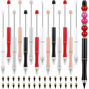 15 Pcs Metal Beadable Pencils with 30 Pcs Replacement Nibs Inkless Everlasting Pencil DIY Reusable Eternal Pencil for Kids Students Gifts Classroom Office Supplies