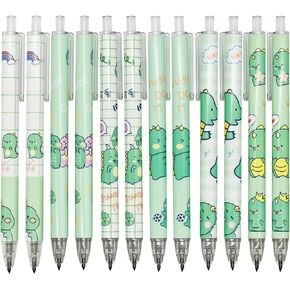 Maydahui 12Pcs Cute Dinosaur Eternal Pencils Retractable Magic Pencils Everlasting Pencils for Students Classmates School Teachers Office Supplies Writing Painting Drawing Sketching