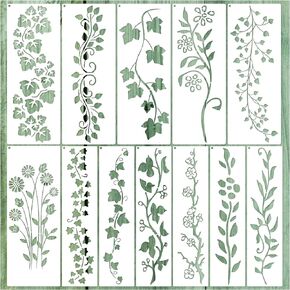 12 Pieces Leaf Vine Stencils Leaves Floral Spring Stencil Reusable DIY Crafts Drawing Templates Stencils for Painting on Wood Wall Canvas Furniture Home Décor (Vine)