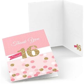 Big Dot of Happiness Sweet 16 - Birthday Party Thank You Cards (8 Count)