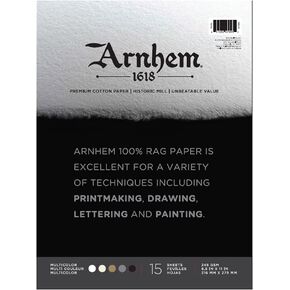 Speedball Arnhem 1618 Printmaking Paper Pad 8.5x11 Inches, Assorted Colors, 15-Sheets