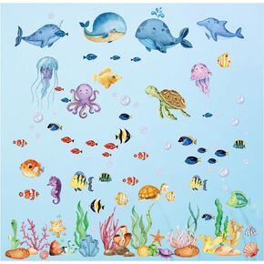 Ocean Window Clings, Summer Window Clings Fun and Colorful World Oceans Day Stickers Mermaids, Fish, Whales and More Sea Creatures Used for Kids Window Fish Tank School Home Office Bathroom