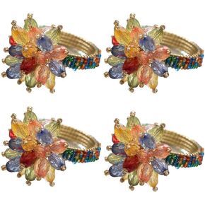 20311 تصميم زهرة مطرز، خاتم منديل عشاء أكريليك متعدد الألوان مقاس 2 بوصة؛ مجموعة من 4 in Kuwait