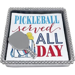 MARIPOSA PICKLEBALL SERVED ALL DAY (1900) BEADED NAPKIN BOX SET | SILVER | BRILLANTE | GIFTS | NAPKIN BOX & WEIGHT SET | RECYCLED SANDCAST ALUMINUM | HANDMADE IN MEXICO