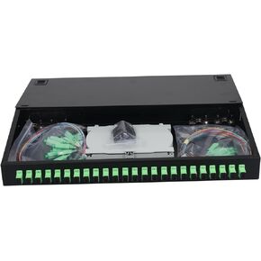 Xunsomten-24 Singlemode 24 Port SC-APC Rack Mount Enclosure Box & Splice Trays Fiber Cables Kit, 24 Core LGX Loaded Patch Panel Box fits for 19" Racks Cabinet (Include Pigtail & Couplers)