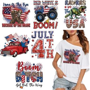 6PCS Patriotic Iron on Transfers 4th of July Iron on Patches for Clothing USA National Flag Heat Transfers Vinyl Stickers Iron on Decals for Clothes T-Shirt Bag Independence Day DIY Decorations