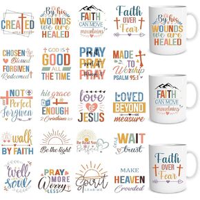 UV DTF Cup Wrap - 20 Sheets Bible Verse UV DTF Cup Wraps for 16 oz Inspirational Affirmative Chrisitan Faith Uvdtf Decals Waterproof Rub on Transfers for Glass Wood Crafts