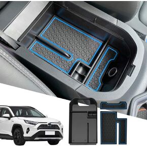 D-Lumina RAV-4 Center Console Organizer Compatible with Toyota RAV4 2019 2020 2021 2022 2023 2024 - Armrest Secondary Storage Tray, w/Black Anti-Dust Mats