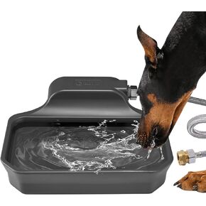 Automatic Dog Water Dispenser, 1 Gallon Dog Water Bowl for Outdoor, Extra Large Waterer for Pets, Water Feeder for Livestock, Food Grade Material, Fit 3/4" Garden Faucet, Easy to Clean, Gray