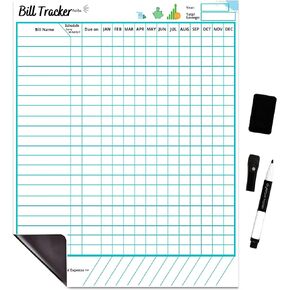 Premium Quality Monthly Bill Tracker Calendar Chart Dry Erase WhiteBoard- Bill Payment, Budget Planner. Keep Track of Expense and Income. Bill Organizer Whiteboard for Refrigerator. Financial Planner