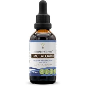 Secrets of the Tribe - Umckaloabo Tincture Alcohol-Free Extract, Wildcrafted Umckaloabo (Pelargonium Sidoides) Dried Root 2 Fl Oz