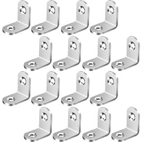 L Bracket Corner Brace Joint Right Angle 90 Degree Fastener Wood Support for Shelves Braces Mounting Brackets with Screws for Furniture Chairs Wooden Hardware Brackets 16Pcs Elimeta (Silver 1inch)