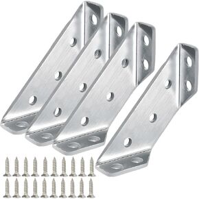 4 Pcs Trapeziform Angle Brackets, Stainless Steel Corner Braces, Furniture Fastener Joint Corner Connector for Shelf Cabinet Table Chair