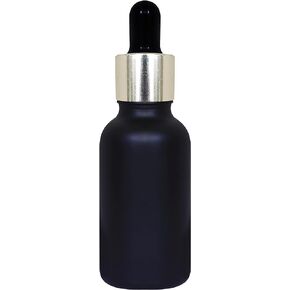 Zenvista | 5 Pack |1oz/30ml | Black Coated Round Glass Bottles With Silver Plated Glass Eye Droppers | For Cosmetic, Essential Oils, Serum, Eye Drop and More I ZMG04|
