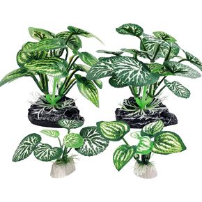 Fish Tank Aquarium Decorations Betta Fish House Hides with 4pcs Artificial Plants for Small and Medium Fish Tank