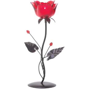 Gifts & Decor Home Locomotion 10013920 Romantic Rose Votive Holder, 5" x 4.12" x 12.5", Red and Black