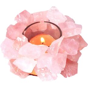 Crystal Rough Stone Votive Candle Holder Tealight Quartz Crystal Healing Gemstone Tealight Holder Home Decor Reiki Stone (Rose Quartz)