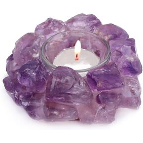 Crystal Rough Stone Votive Candle Holder Tealight Quartz Crystal Healing Gemstone Tealight Holder Home Decor Reiki Stone (Rose Quartz)