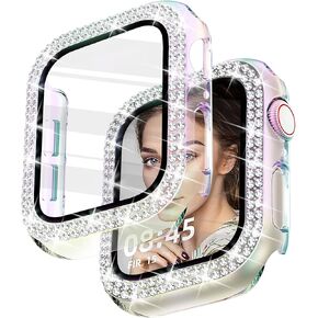 Bling Case with HD Screen Protector Women Compatible with Apple Watch 40mm Diamond Protective Face Cover PC Frame Protector for iWatch Series 4/5/6/SE Clear