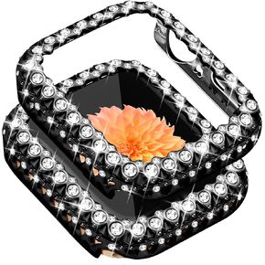 حافظة Bling Bumper للسيدات متوافقة مع Apple Watch 45mm غطاء وجه واقٍ كامل الماس من البولي كربونات لسلسلة iWatch 7/8/9 فضي (بدون واقي شاشة)