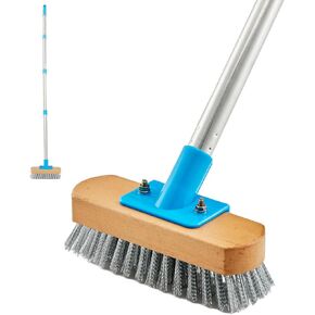 Stainless Steel Deck Scrub Brush with Long Handle - 60" Heavy Duty Floor Scrubber Brush with Pole, Moss Remover Wire Cleaning Brushes for Rough Surface, Concrete Floor, Patio, Garden, Garage