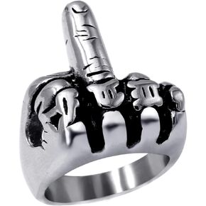 Mens Biker Rings Stainless Steel Middle Finger Hip Hop Punk Ring for Men Women
