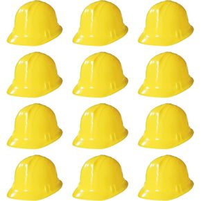 Novelty Place Construction Party Hats Toy, Yellow Soft Plastic Hats for Kids, Construction Party Dress Up Accessories (Pack of 12)
