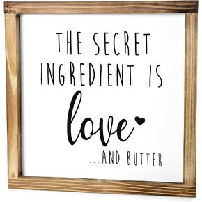 The Secret Ingredient is Love Sign 12x12 Inch - Secret Ingredient is Love And Butter Sign, Farmhouse Dining Room Wall Decor, Wooden Made with Love Butter Sign Kitchen Decor for Counter Pantry Sign