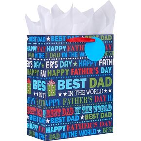 SUNCOLOR 13" Large Father's Day Gift Bag With Tissue Paper(BEST DAD IN THE WORLD)