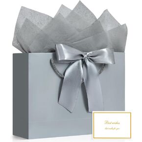 JMANNI Gift Bags, 1PCS Gift Bags Large with Ribbon and 1 Greeting Cards 2 Tissue Paper, Portable Paper Gift Bag with Handles, Birthday Gift Bags,Present Bags for Wedding Party Mothers Day