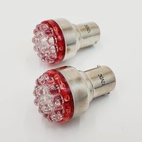 Red LED Motorcycle Brake Light/Tail Light/Turn Signal Bulbs w/1156 Single Contact Socket for 12 Volt Systems – 19 LED Cluster 7000 MCD Output – Low Profile 1" OD – Vibration Resistant – SOLD AS A PAIR