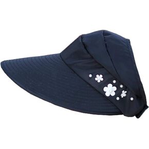 YEKEYI Sun Hats Women Summer Hat Outdoor UV Protection Wide Large Brim Cap Beach Visor Caps Foldable (Nave)