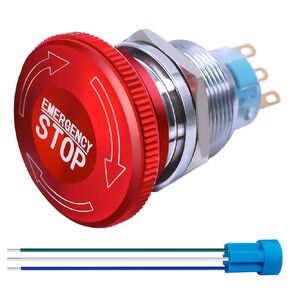 mxuteuk 22mm Stainless Steel Metal Latching Emergency Stop Push Button Switch with Connection Plug 12-220V 3A 1NO 1NC,2 Years Warranty MXU-DT-CT