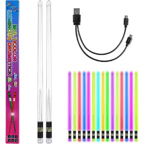 A Pair of LED Drum Sticks, PC Polymer Material Rechargeable Color-Changing Light Up Drumsticks Cool LED Light Up Drumsticks with Storage Bag for Adults Drummers (15 Colors)