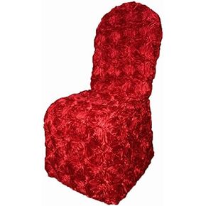 Luchuan Fancy Banquet Red Satin Romatic Rosette Chair Cover