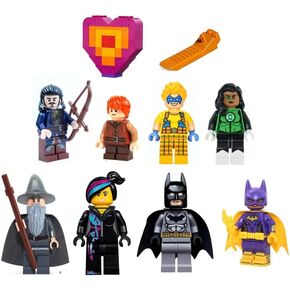 10 Lego Minifigure Collectible LOT - Bard/Batman/Trickster/Scooby-Doo/Gandalf/Batgirl/Superheroes/Son of Bard/Heart Shape + Bonus: 1 Brick Separator [New] 10-Count