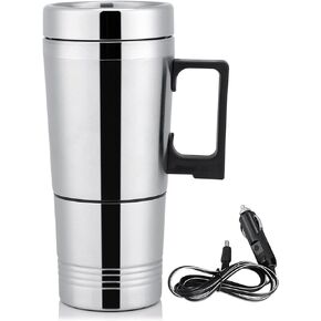Electric Tea Kettle, 300ml Car Electric Kettle 24V Stainless Steel Electric In-car Travel Heating Cup Car Water Heater Travel Portable Heating Cup with Lid for Most Car Cup Holders, 6.5X19.5cm