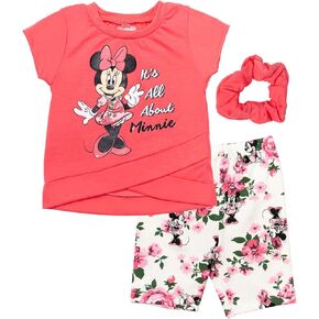Disney Frozen Minnie Mouse Little Mermaid Elsa Princess Anna Peplum T-Shirt Shorts & Scrunchie 3 Pc Set Infant to Big Kid in Saudi Arabia