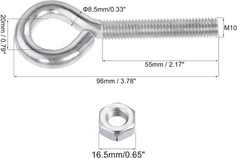 مجموعة مسامير براغي خطافات العين M10x50mm من uxcell، قطعتان من خطافات شماعات من الفولاذ الكربوني مع صواميل سداسية لخطاف معدني، وخطاطيف حلقية طرفية خشبية in Saudi Arabia