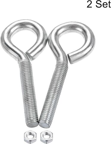 مجموعة مسامير براغي خطافات العين M10x50mm من uxcell، قطعتان من خطافات شماعات من الفولاذ الكربوني مع صواميل سداسية لخطاف معدني، وخطاطيف حلقية طرفية خشبية in Saudi Arabia