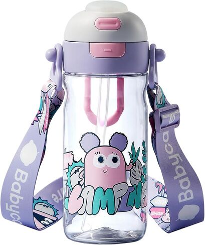 bc babycare Outdoor Water Bottle for Kids, Dual-way Kids Water Bottle with Straw, Portable Leak Proof Drinking Bottle with Adjustable Straps, BPA-Free Water Cups with Silicone Soft Tip, Purple,20oz in Saudi Arabia