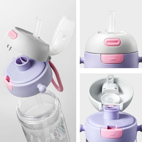 bc babycare Outdoor Water Bottle for Kids, Dual-way Kids Water Bottle with Straw, Portable Leak Proof Drinking Bottle with Adjustable Straps, BPA-Free Water Cups with Silicone Soft Tip, Purple,20oz in Saudi Arabia