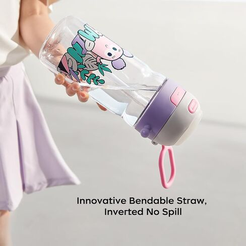 bc babycare Outdoor Water Bottle for Kids, Dual-way Kids Water Bottle with Straw, Portable Leak Proof Drinking Bottle with Adjustable Straps, BPA-Free Water Cups with Silicone Soft Tip, Purple,20oz in Saudi Arabia