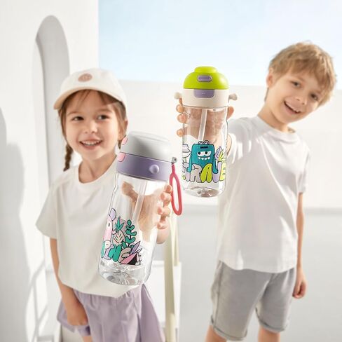 bc babycare Outdoor Water Bottle for Kids, Dual-way Kids Water Bottle with Straw, Portable Leak Proof Drinking Bottle with Adjustable Straps, BPA-Free Water Cups with Silicone Soft Tip, Purple,20oz in Saudi Arabia