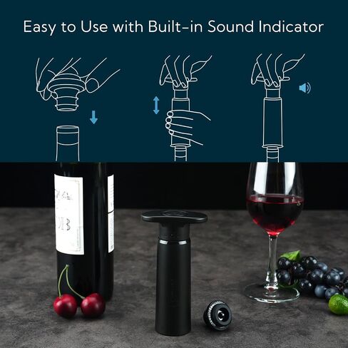 KITCHENDAO Wine Saver Pump with Sound Indicator，2 Vacuum Wine Stoppers and Storage Box, Reusable Wine Stoppers Preserver to Keep Wine Fresh, Ideal Wine Accessories Gift for Wine Lover(Black) in Saudi Arabia