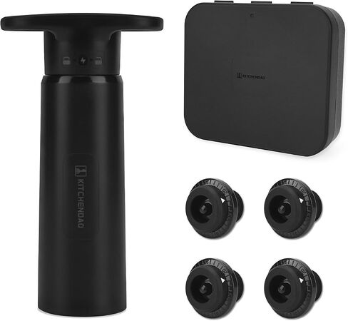 KITCHENDAO Wine Saver Pump with Sound Indicator，2 Vacuum Wine Stoppers and Storage Box, Reusable Wine Stoppers Preserver to Keep Wine Fresh, Ideal Wine Accessories Gift for Wine Lover(Black) in Saudi Arabia