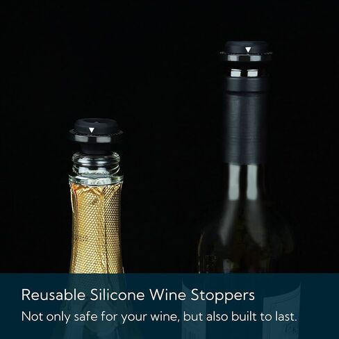 KITCHENDAO Wine Saver Pump with Sound Indicator，2 Vacuum Wine Stoppers and Storage Box, Reusable Wine Stoppers Preserver to Keep Wine Fresh, Ideal Wine Accessories Gift for Wine Lover(Black) in Saudi Arabia