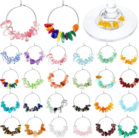 Leinuosen 24 Pcs Wine Glass Charms for Valentines Gift Gemstone Beads Wine Charm Wine Glass Markers Drink Markers Tags Wine Tasting Party Favors Decorations for Stem Glasses Wedding Holiday Birthday in Saudi Arabia