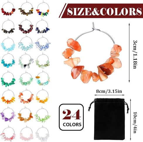 Leinuosen 24 Pcs Wine Glass Charms for Valentines Gift Gemstone Beads Wine Charm Wine Glass Markers Drink Markers Tags Wine Tasting Party Favors Decorations for Stem Glasses Wedding Holiday Birthday in Saudi Arabia